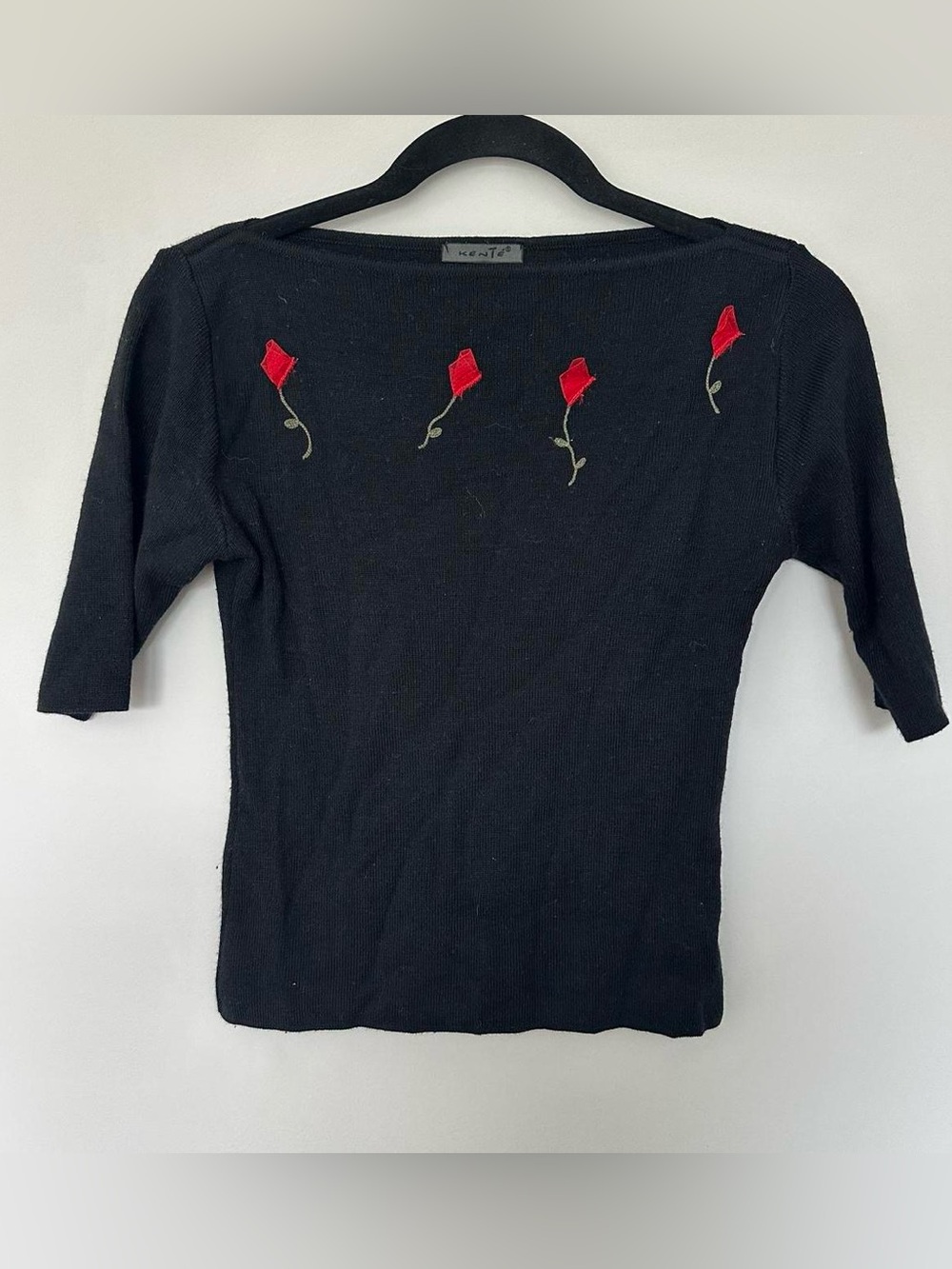 Kente Women’s Wool Blend Vintage Sweater Top floral embroidered 90s Y2K Retro XS